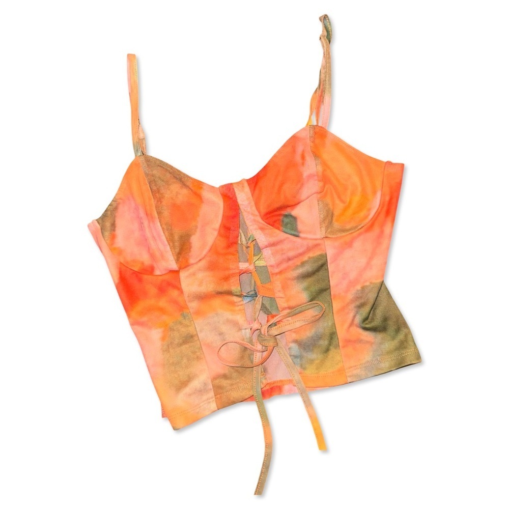 Orange Tie Dye Corset Crop Top Lace Up Bustier Y2K Going Out Top | NWOT